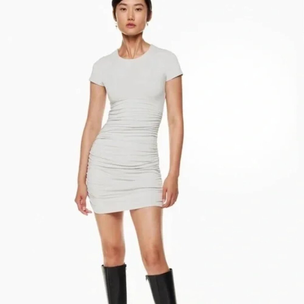 Aritzia x Babaton Covet Ruched Mini T Shirt Dress in White